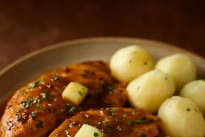 Savory Southern Delight Crock Pot Chicken in a dish, showcasing tender chicken and spices.