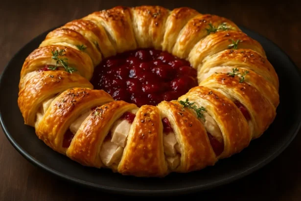 Savory Turkey and Cranberry Crescent Ring served on a festive table.