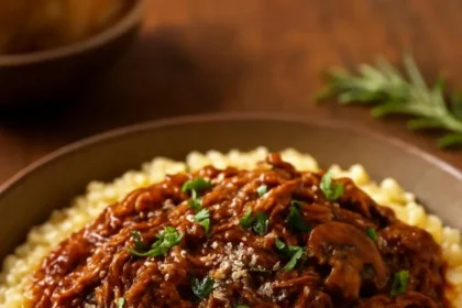 Slow Cooker Mushroom Tomato Pot Roast with Creamy Parmesan Risotto