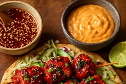Spicy Gochujang Chicken served with crunchy slaw and creamy gochujang aioli