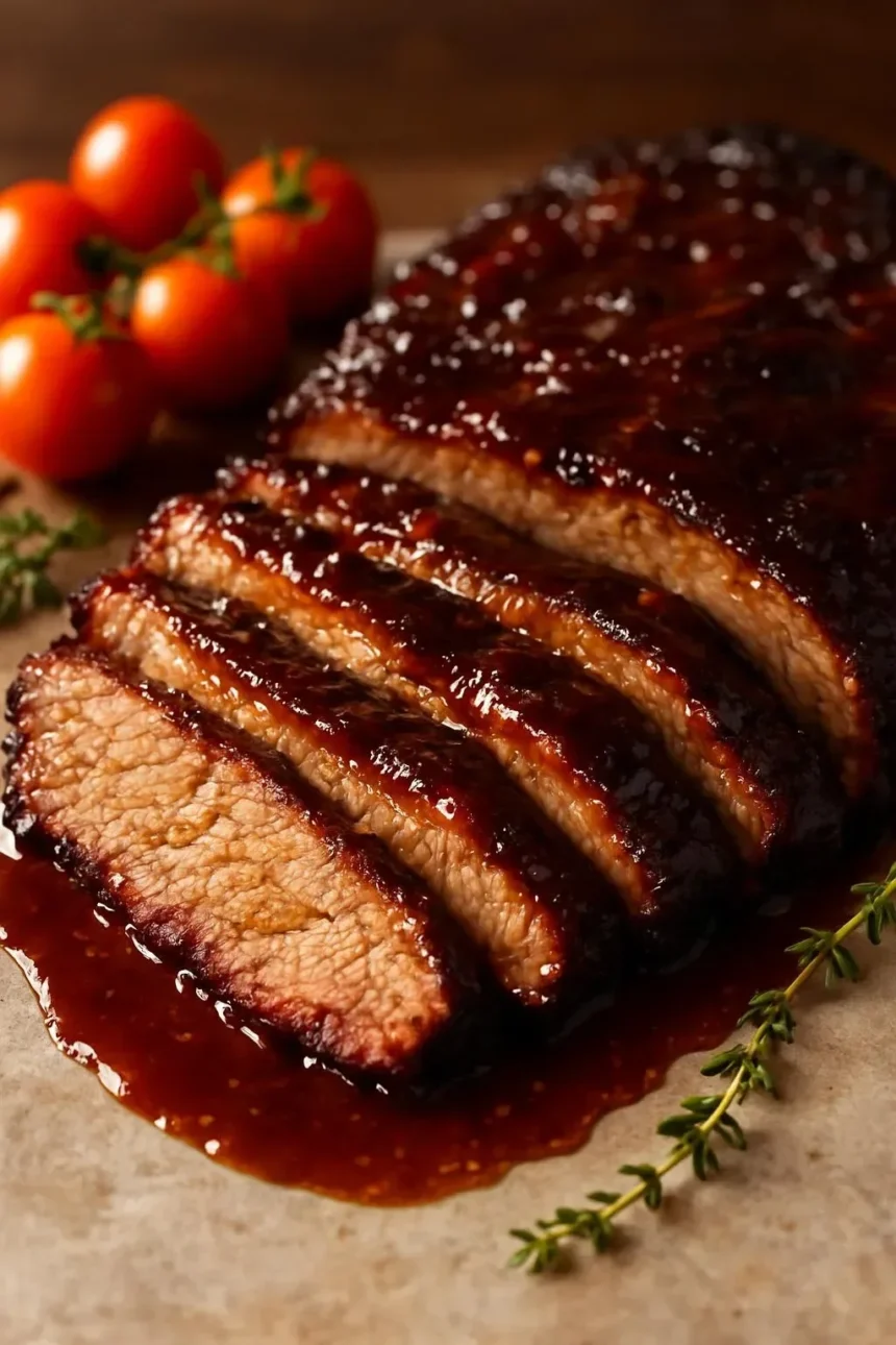 Tender brisket served with homemade barbecue sauce