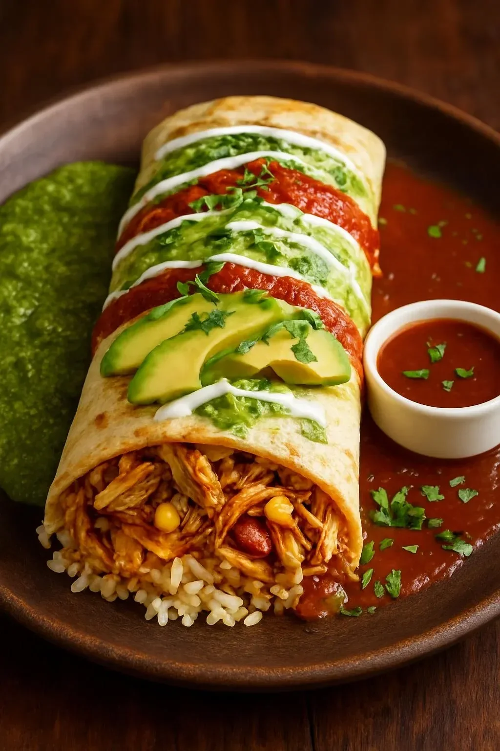 Two-Sauce Chicken Burritos loaded with flavor and delicious sauces