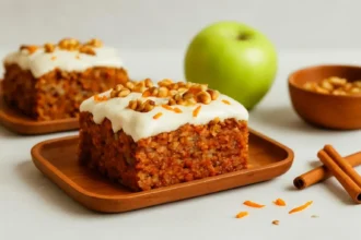 1-bowl Carrot Apple Snack Cake freshly baked and topped with nuts