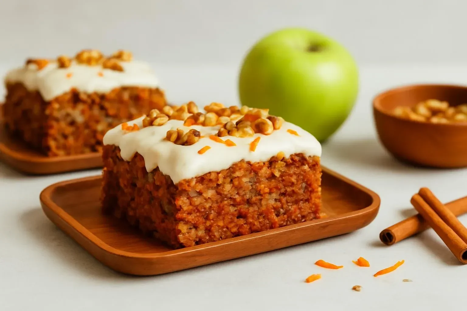 1-bowl Carrot Apple Snack Cake freshly baked and topped with nuts