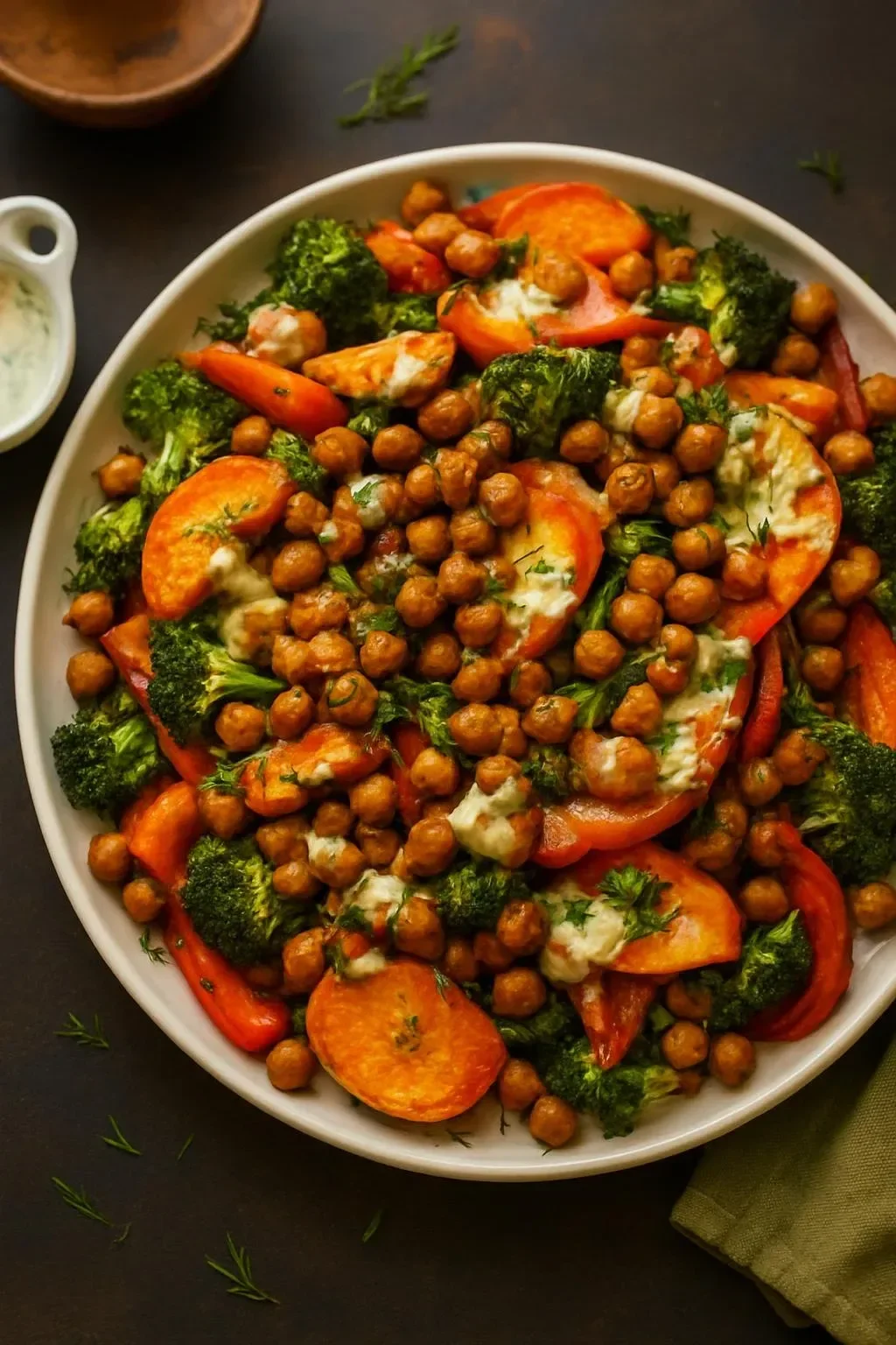 30-Minute Roasted Broccoli Salad with Sweet Potato and Chickpeas