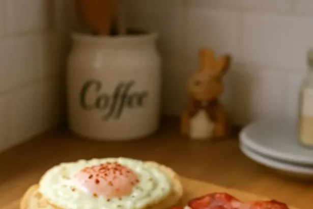 Bacon and eggs garnished with chili flakes for a spicy breakfast delight.