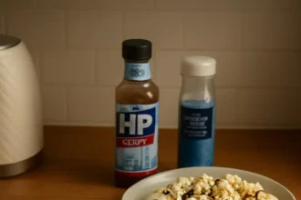 Delicious bananas with cream topped with rich chocolate sauce