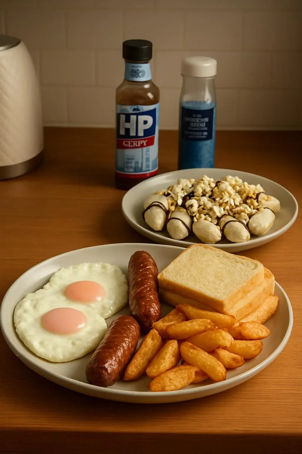 Delicious bananas with cream topped with rich chocolate sauce