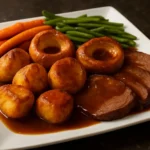 Delicious beef stuffing served in a bowl, garnished with herbs