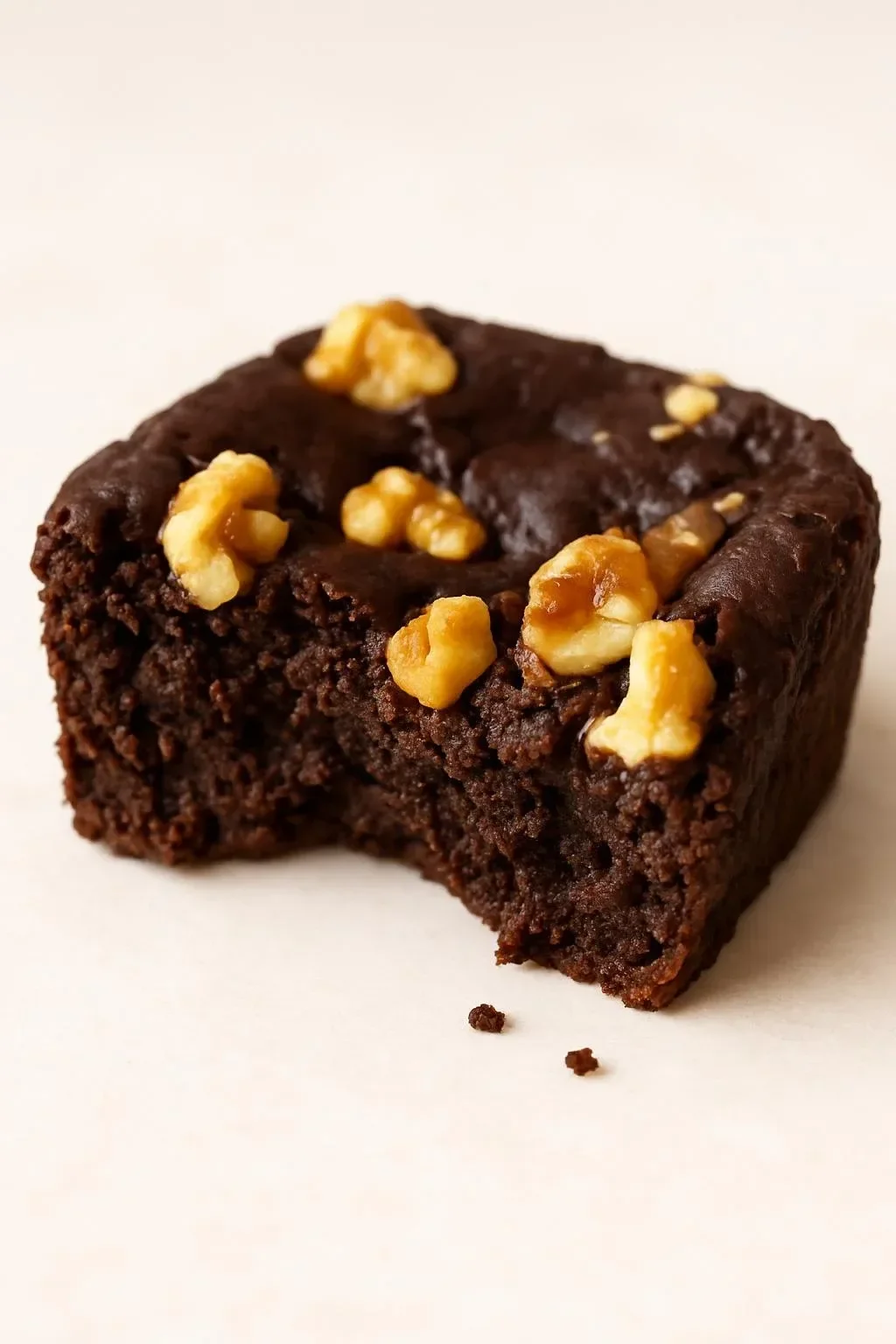 Delicious black bean brownies topped with cacao and nuts on a wooden table.