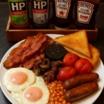 Plate of scrambled eggs, bacon, and pancakes for a breakfast for dinner concept.