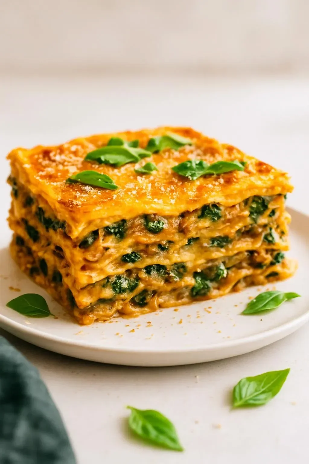 Deliciously layered butternut squash lasagna with cheese and herbs