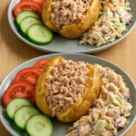 Creamy cheesy jackets topped with tuna and spring onions for a delightful dish