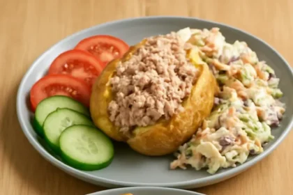 Creamy cheesy jackets topped with tuna and spring onions for a delightful dish