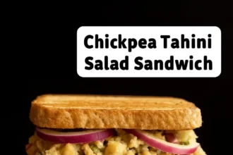 Chickpea Tahini Salad Sandwich with fresh vegetables and tahini dressing