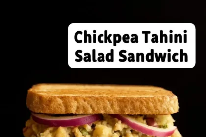 Chickpea Tahini Salad Sandwich with fresh vegetables and tahini dressing