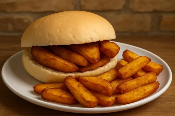 Delicious Chip Bap with crispy chips in a fluffy bap