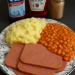 Delicious corned beef mash with beans served in a bowl
