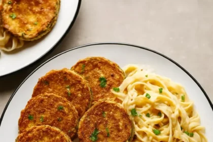 Crispy gluten-free eggplant parmesan served with marinara sauce