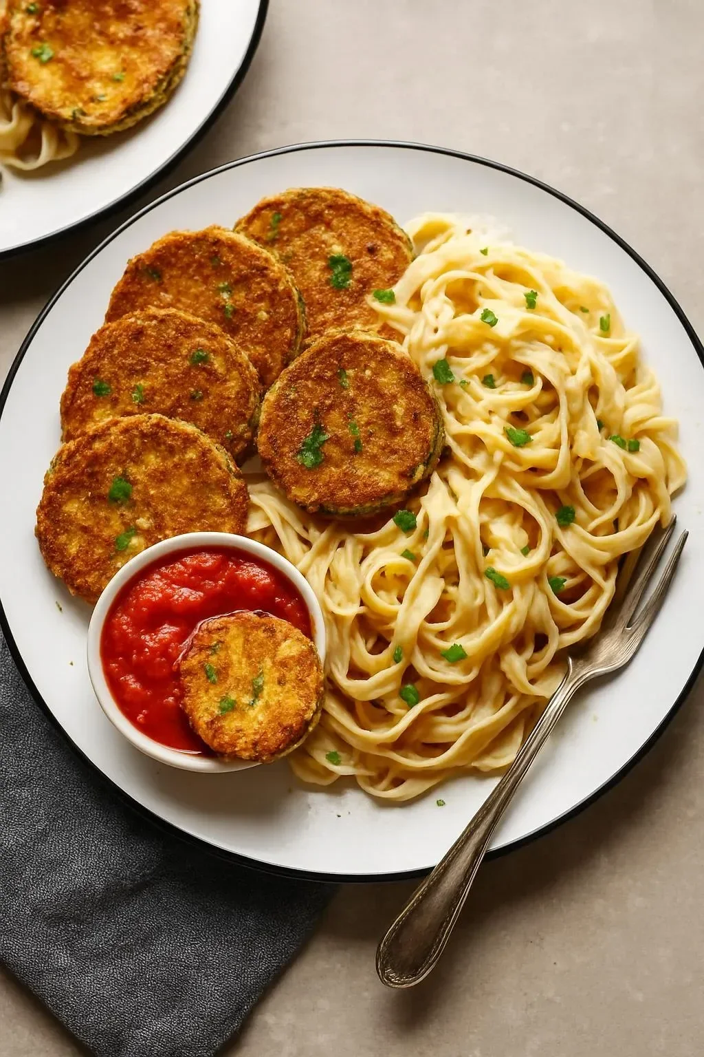 Crispy gluten-free eggplant parmesan served with marinara sauce