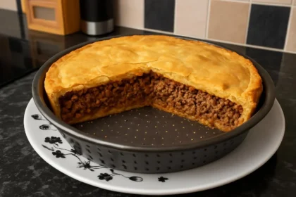 A delicious Desperate Dan Pie, showcasing its golden crust and hearty filling.