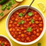 Plate of Easy Chickpea Masala served with rice