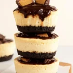 EASY vegan peanut butter cup cheesecakes topped with chocolate and peanuts