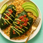 Colorful vegan stuffed peppers filled with quinoa and vegetables