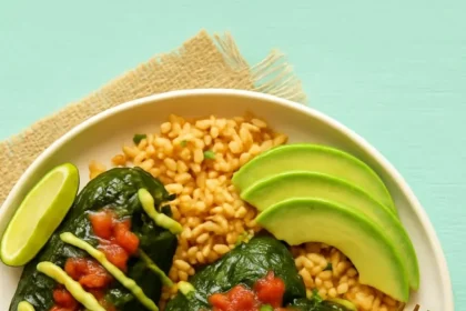 Colorful vegan stuffed peppers filled with quinoa and vegetables