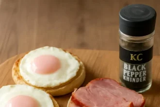 Plate of Gammon and Eggs served with vegetables