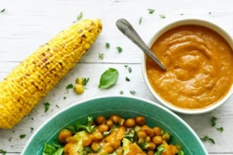 Grilled corn and zucchini salad with fresh herbs and vibrant colors