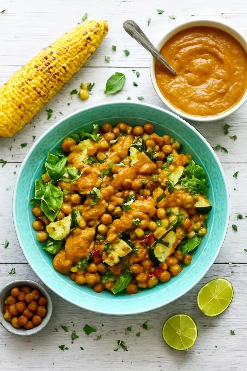 Grilled corn and zucchini salad with fresh herbs and vibrant colors