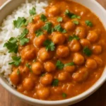 Delicious Indian Butter Chickpeas served in a bowl with fresh herbs