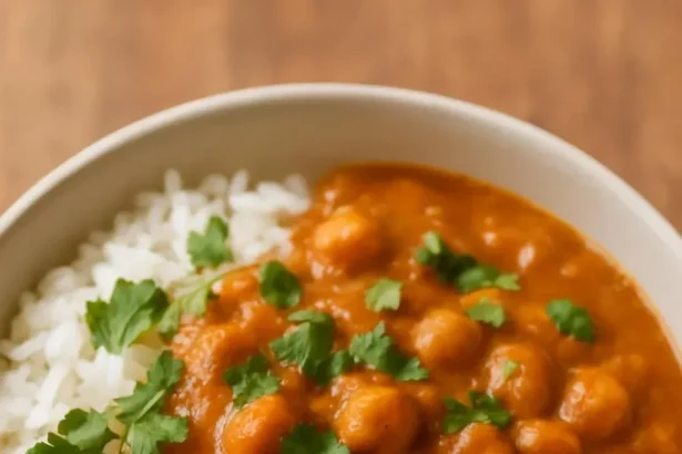 Delicious Indian Butter Chickpeas served in a bowl with fresh herbs