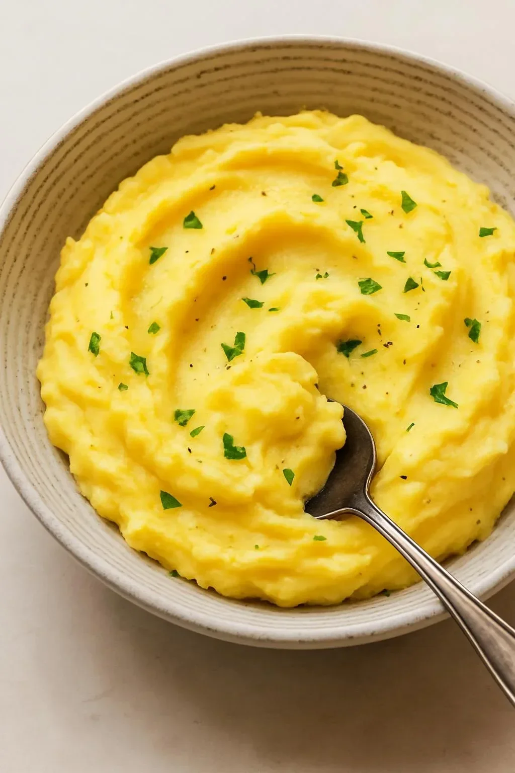 Delicious Instant Pot mashed potatoes topped with butter and herbs