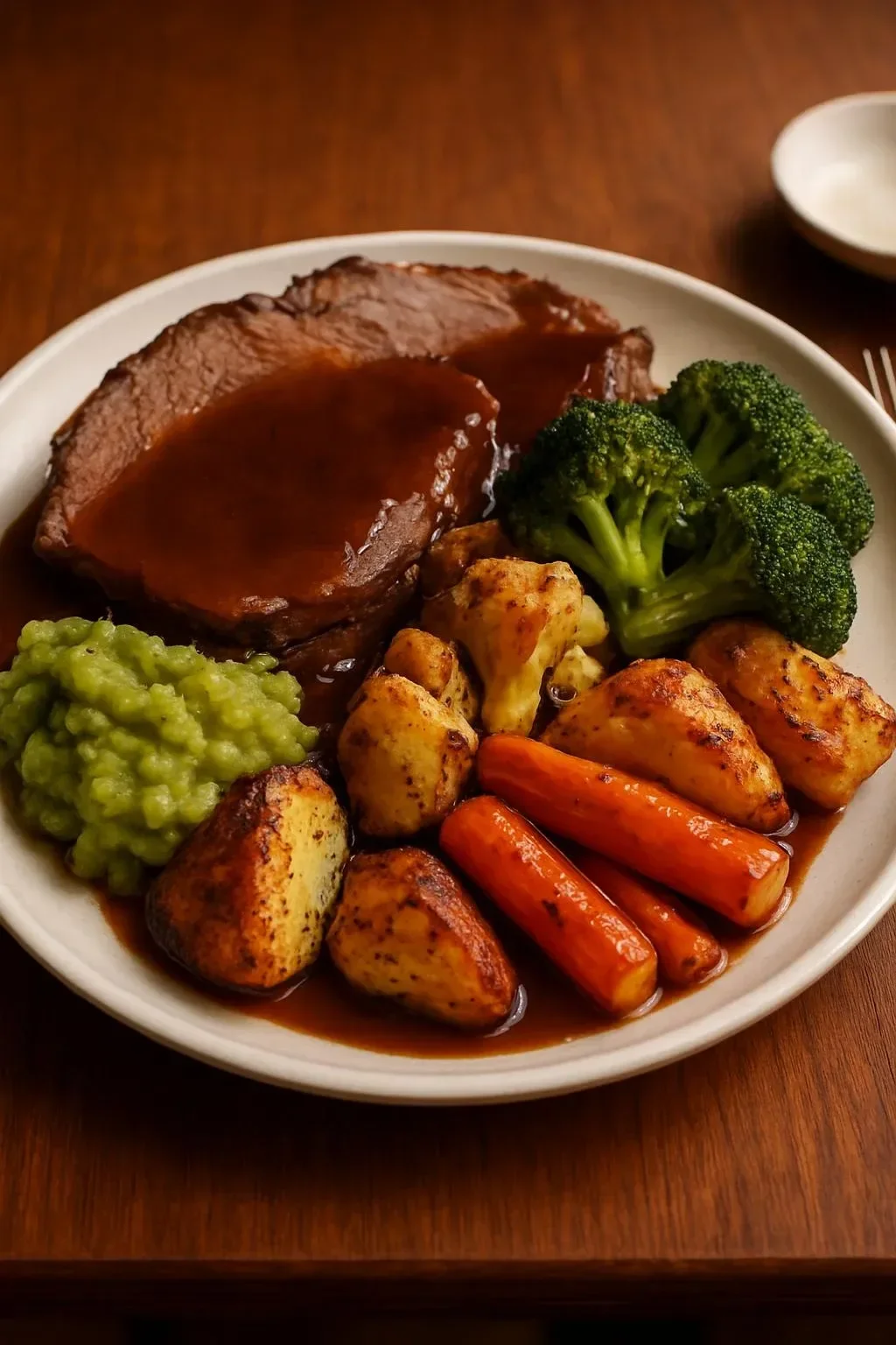 Midweek Roast: Tender meat and flavorful vegetables for a delightful meal.