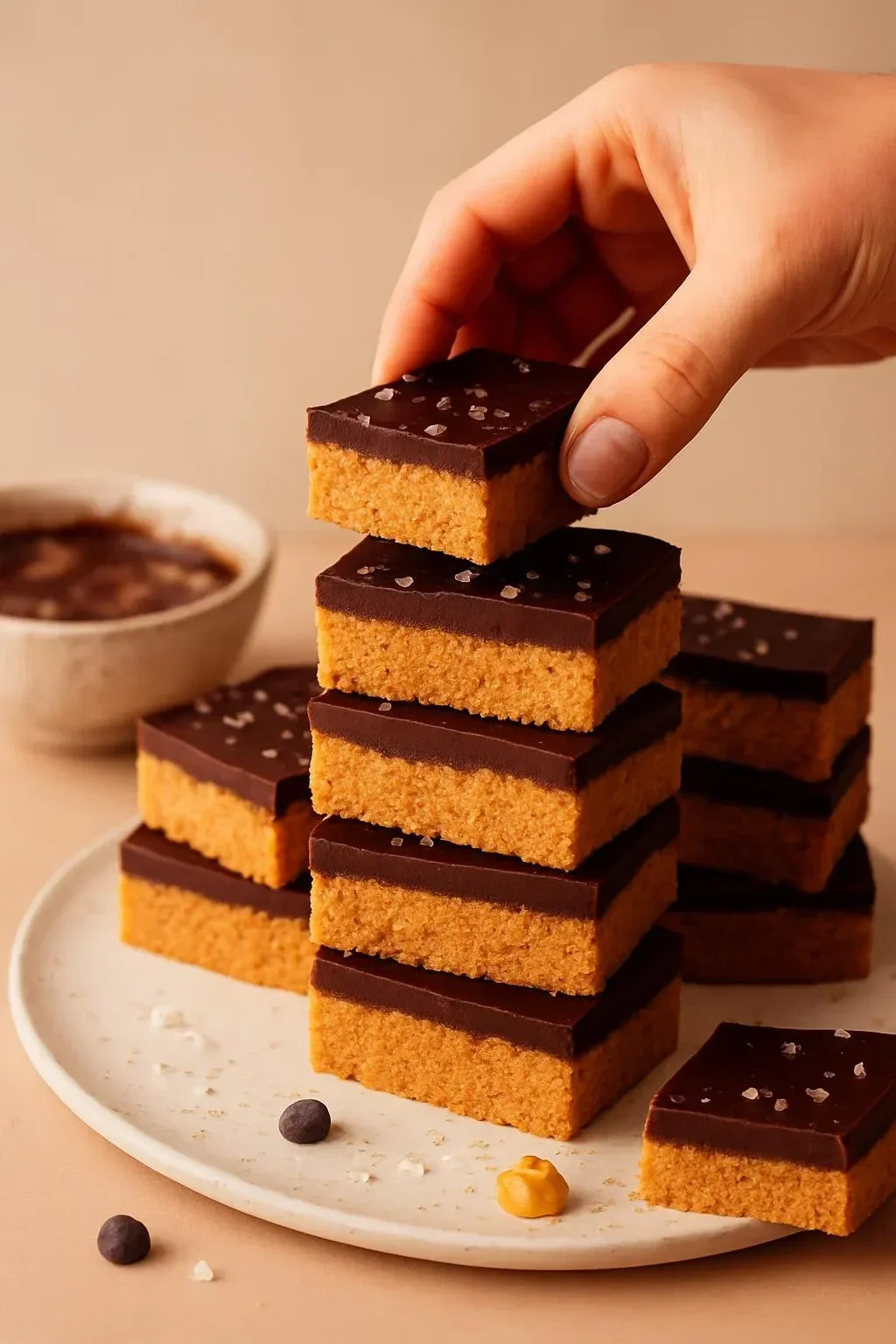 No-bake chocolate peanut butter dessert with chocolate drizzle on top