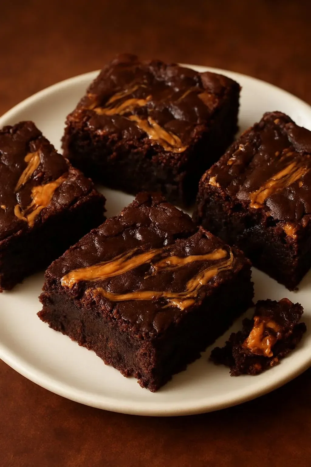 Delicious Peanut Butter Swirl Brownies topped with creamy peanut butter swirls