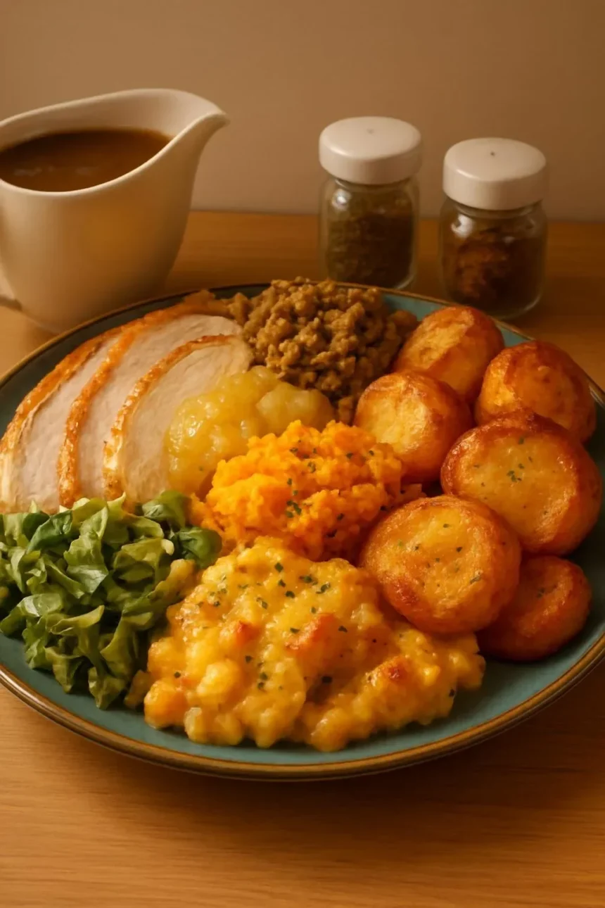 Pork Loin Dinner served with vegetable mash and Yorkshire pudding