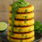 Crispy potato patties served with vibrant green chutney