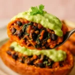Pumpkin Black Bean Enchiladas topped with cheese and served on a plate