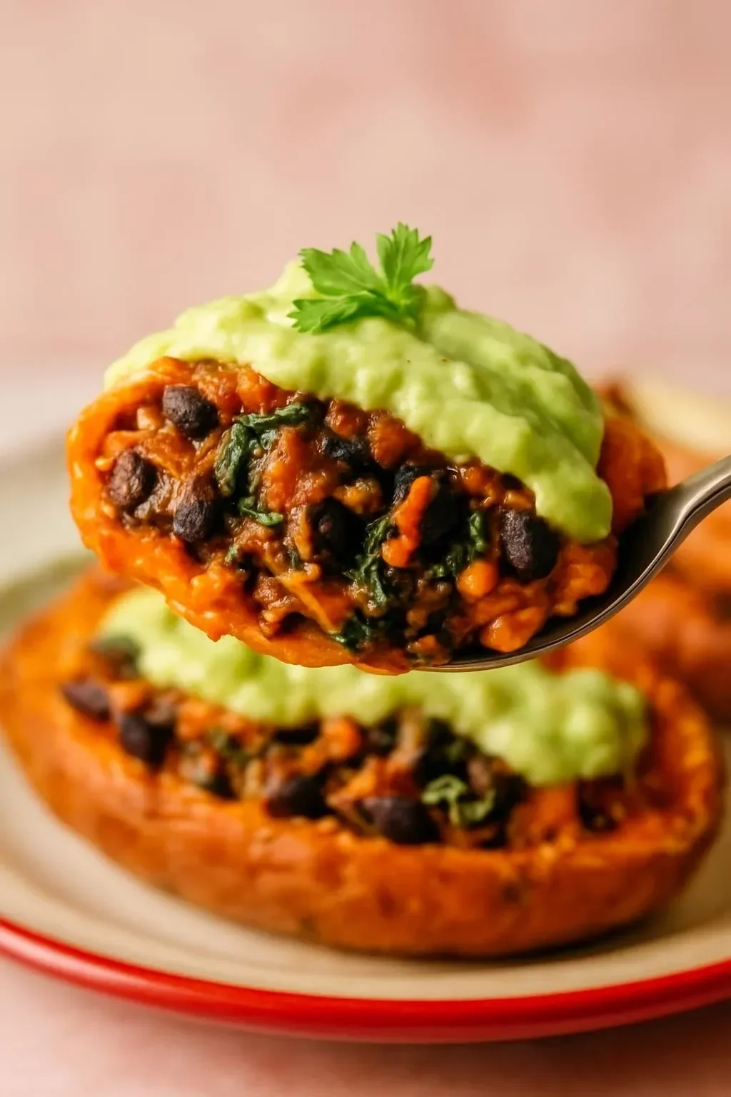Pumpkin Black Bean Enchiladas topped with cheese and served on a plate
