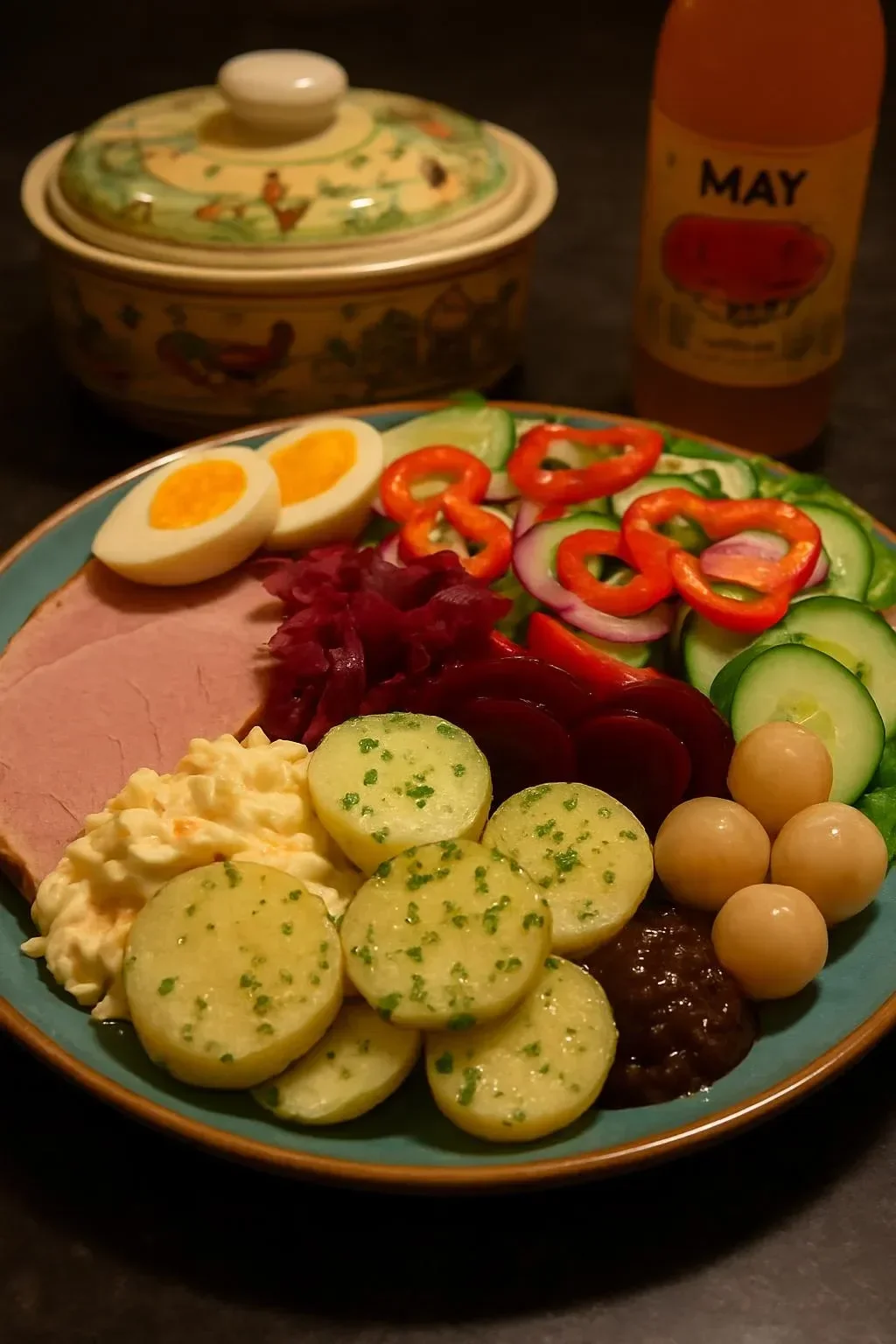 Delicious Roasted Gammon with Scotch Bonnet Chili on a serving platter