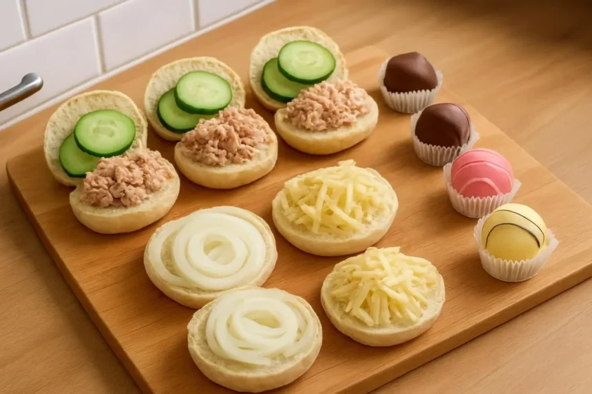 Salmon and cucumber sandwich served on a plate with fresh herbs