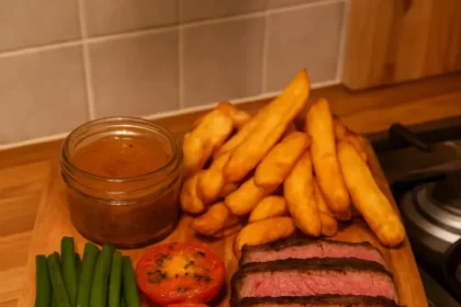 Delicious platter of Surf and Turf featuring steak and seafood