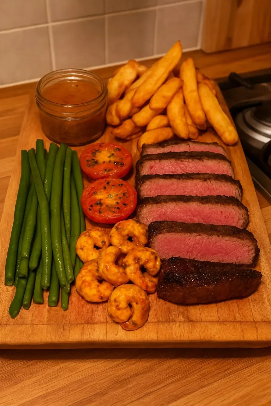 Delicious platter of Surf and Turf featuring steak and seafood
