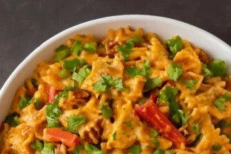 Tikka Masala Pasta Salad with colorful vegetables and spices
