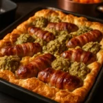 Toad in the Hole Christmas Style served with gravy and vegetables