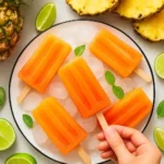 Delicious tropical fruit popsicles made from fresh fruits in vibrant colors