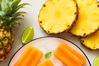 Delicious tropical fruit popsicles made from fresh fruits in vibrant colors